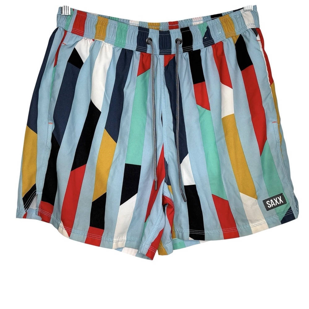 SAXX Oh Buoy 2N1 Volley Swim Shorts Mens Medium Drawstring Lined Stretchy Surf